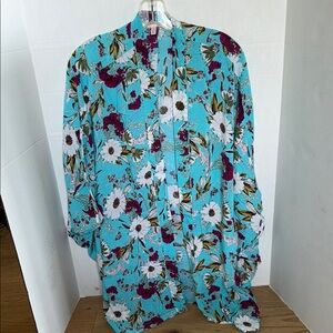 Floral Women's Top - Turquoise and Purple